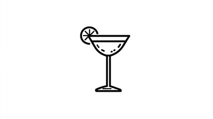 Cocktail in martini glass with citrus garnish. Simple outline design