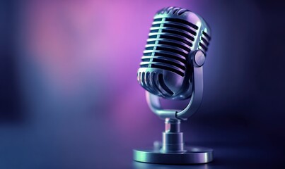 Retro microphone ready for podcasting, broadcasting, or live streaming. Capturing voice and sound in a recording studio