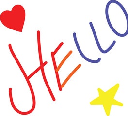 Error generating titleBright and cheerful handwritten Hello greeting with a heart and star, perfect for kids, classrooms, or a joyful message