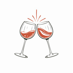Clinking glasses icon Two clinking wineglasses vector sketch illustration for print, web, mobile and infographics isolated on white background.