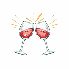 Clinking glasses icon Two clinking wineglasses vector sketch illustration for print, web, mobile and infographics isolated on white background.