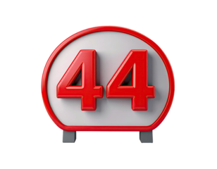 Red number 44 in a white circle with red border, on a dark background.  3D rendered road sign style