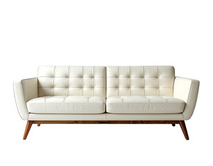 Obraz premium Cream leather sofa with button tufting and wooden legs