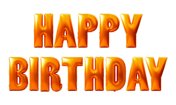 Happy Birthday text with metallic balloons on transparent background