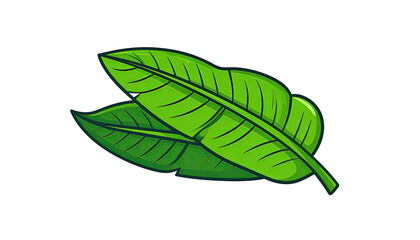 Cartoon depiction of two overlapping banana leaves.  Bright green, stylized illustration with bold veins, simple shapes