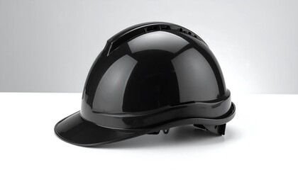 Fototapeta premium Glossy black hard hat on white surface