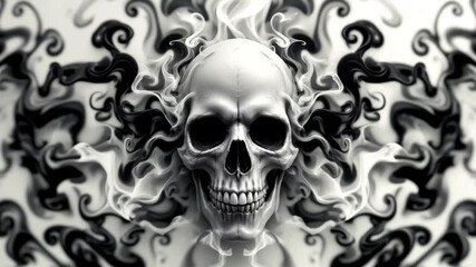 Ethereal Skull in Smoke: A surreal monochrome image features a skull, with smoke emanating artistically creating a dynamic and eye-catching design. - Powered by Adobe