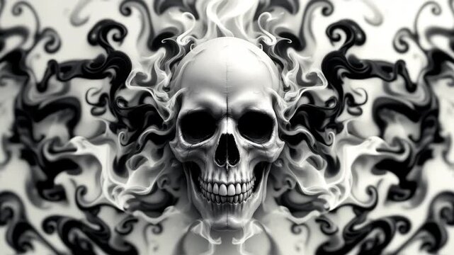 Ethereal Skull in Smoke: A surreal monochrome image features a skull, with smoke emanating artistically creating a dynamic and eye-catching design.