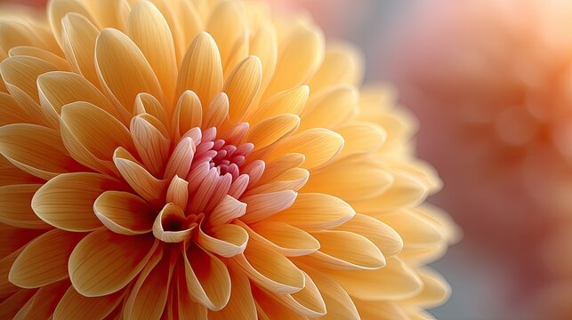Macro Close Up of Orange Dahlia Flower With Pink Center and Radial Petal Arrangement in Soft Focus