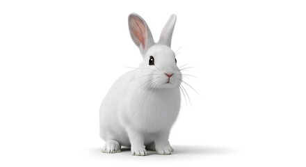 Obraz premium Cute White Rabbit Sitting and Looking Forward, Isolated on a White Background