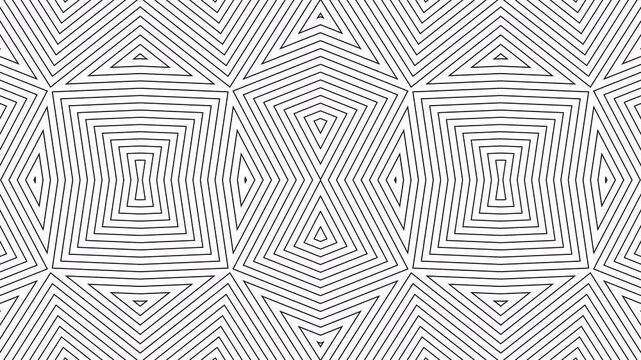 Hypnotic rhythmic movement of geometric black and white shapes. Simple monochrome loop geometric background