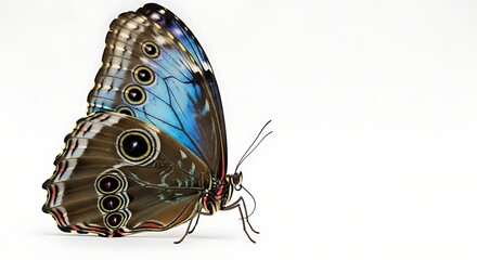 Fototapeta premium Close-Up of Butterfly with Eye-Spot Wings – Detailed Insect Profile on White Background