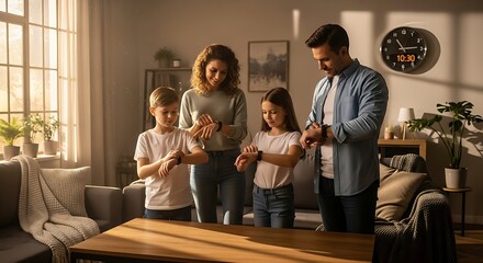 Connected Family: A modern family showcases the latest wearable technology, highlighting its ease of use and family-oriented functionality, fostering a sense of connection.