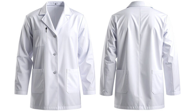 Front and back view of a plain white lab coat