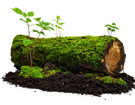 Moss-covered log with small plants