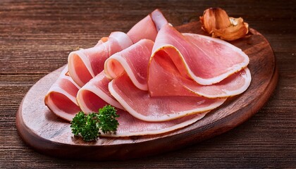 Sliced Ham On Wooden Background Fresh Prosciutto Cotto Pork Ham Sliced