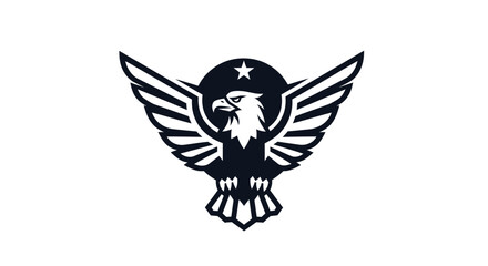 Fototapeta premium Majestic Eagle Emblem with Star Wings Spread in Silhouette.