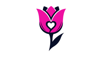 Pink Tulip with Heart Design Floral Illustration Romantic Symbol.