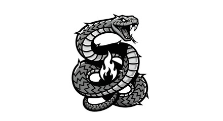 Coiled snake with fire graphic design.