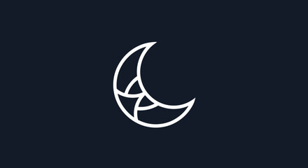 Stylized crescent moon logo with geometric line art.