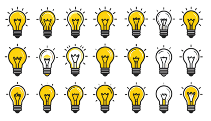 Lightbulb icons in various illuminated states.  Different light intensity levels and patterns, yellow and white