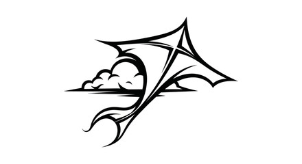 Stylized black and white fantasy kite illustration.
