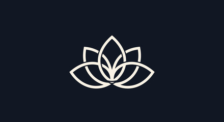 Elegant White Lotus Flower Line Art Logo Design.