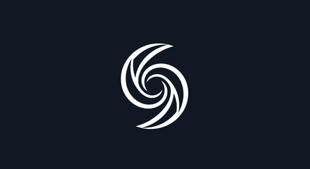 Abstract white spiral logo design on a dark background.