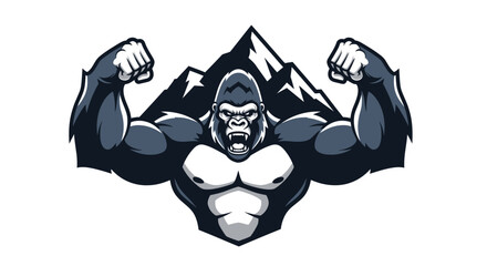 Powerful Gorilla Mascot with Mountain Backdrop. © Tawang