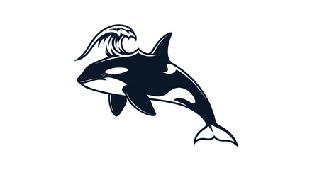 Orca Whale Leaping with Wave Illustration.