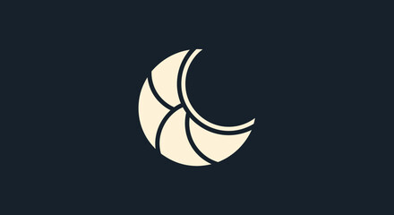 Stylized abstract crescent moon shape with layered segments and clean design.
