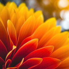 Obraz premium Vibrant abstract floral macro with warm sunset orange and red petals