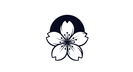Elegant Sakura Blossom with Dark Circle Backdrop: A Minimalist Design.
