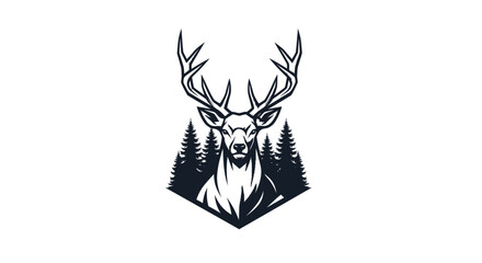 Monochrome vector illustration of a majestic deer head with large antlers. © Tawang