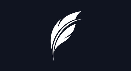 Elegant White Feather Symbol on Dark Background.
