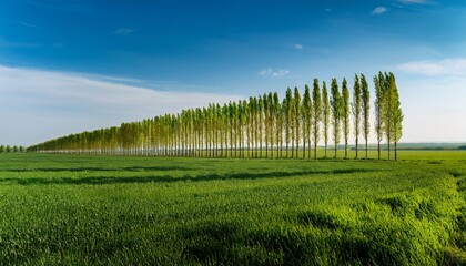 Fototapeta premium Poplar Tree Cultivation With Trees And Green Grass These Trees Are The Fastest Growing Tree