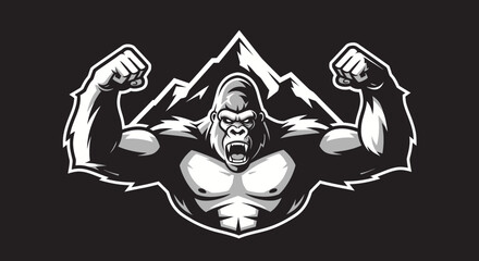 Powerful Gorilla Showing Muscles.