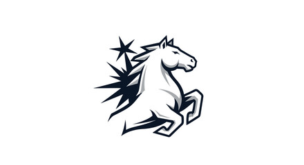 Stylized rearing white horse with stars logo design.