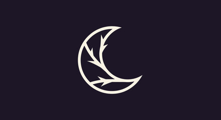 Obraz premium Elegant crescent moon design with leaf accents on dark background.