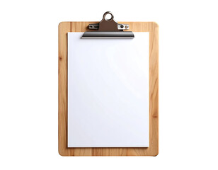 A wooden clipboard with blank white paper