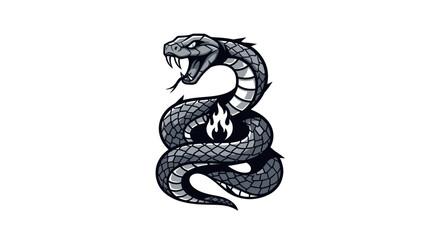 Obraz premium Stylized aggressive snake coiled with fire emblem.