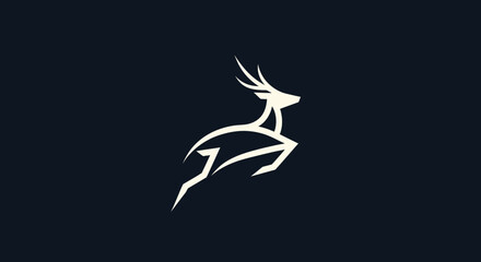 Elegant White Deer Silhouette Leaping Against Dark Background.