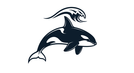 Majestic Orca Whale Leaping Through Stylized Ocean Wave Graphic. © Tawang