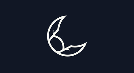 Obraz premium Elegant crescent moon logo with a natural leaf branch.