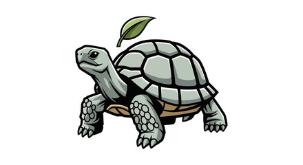 Detailed Illustration of a Turtle with Leaf Accent.