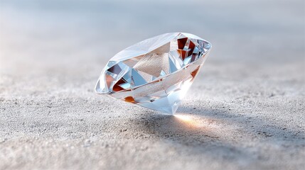 Macro Shot of a Sparkling Diamond Gemstone on Textured Gray Surface Cinematic Luxury with Bright Lighting