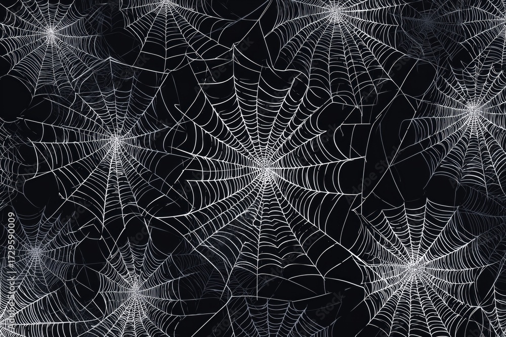 Wall mural a pattern of spider webs on a black background features only white lines, with a combination of whit