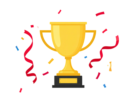 Gold trophy with celebratory confetti and ribbons - Powered by Adobe
