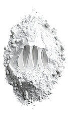 Oval mound of white powder, sculpted with three vertical grooves