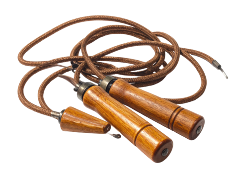 Brown jump rope with wooden handles